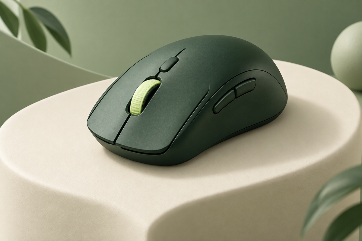 Generic gaming mouse illustration in forest green; not a photograph of the linked product.